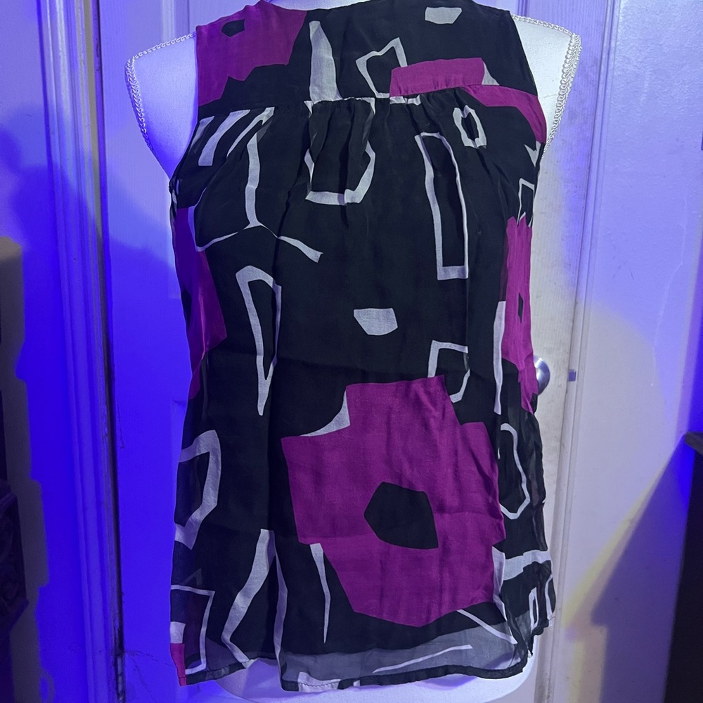 Theory Women's silk Black and Pink Abstract Blouse